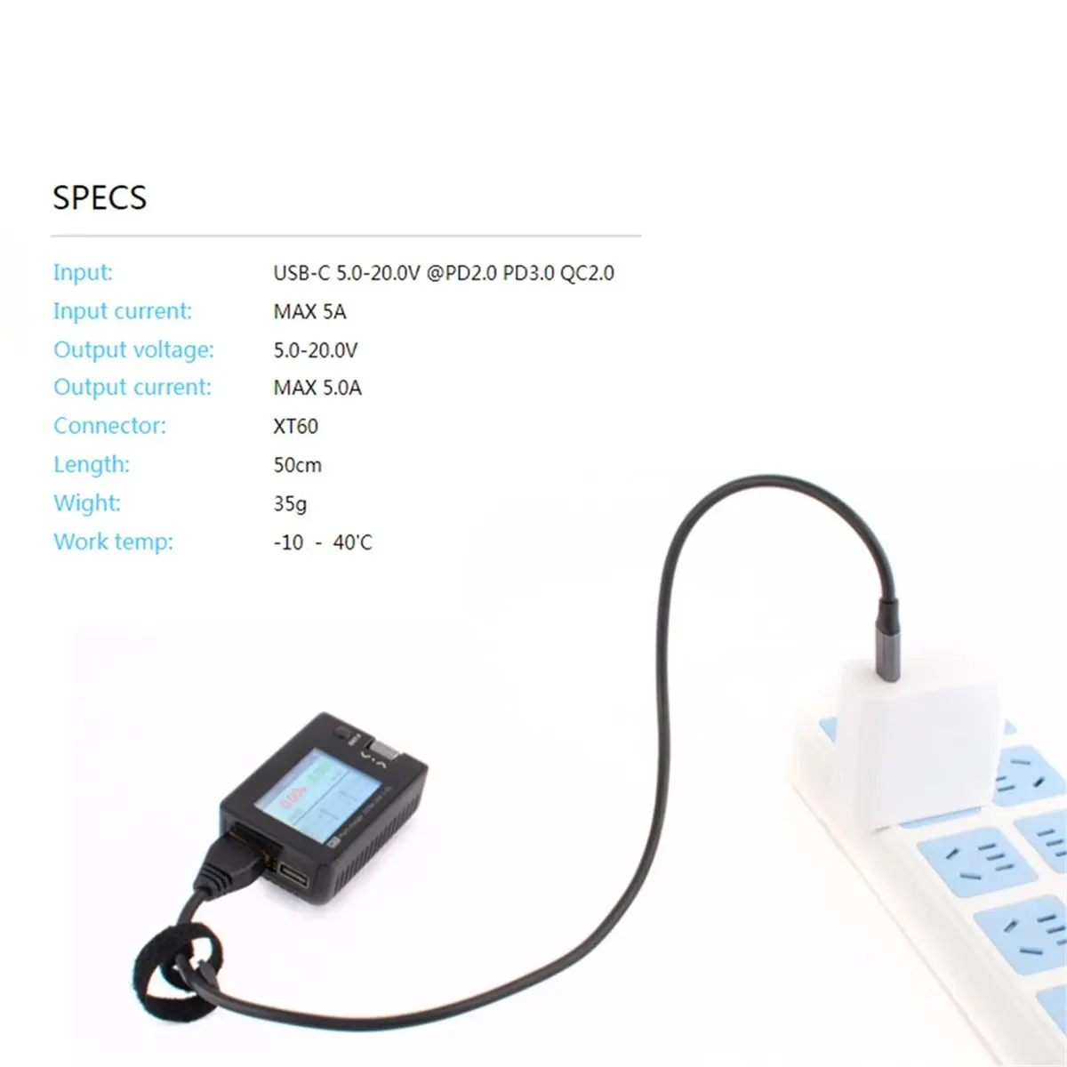 

Кабель для зарядки N94R SC100 Type-C на XT60 для зарядных устройств Toolkitrc M7, M6, M6D, M8P, M9, M4 Pocket, адаптер питания Type-C на XT60