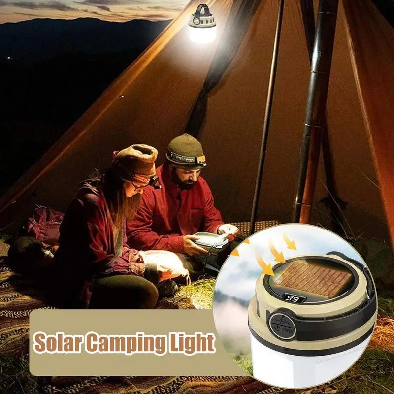 

Solar Lights Outdoor Waterproof Lanterns For Power Outages 4 Lighting Modes Energy-Saving Digital Display For Camping Tent