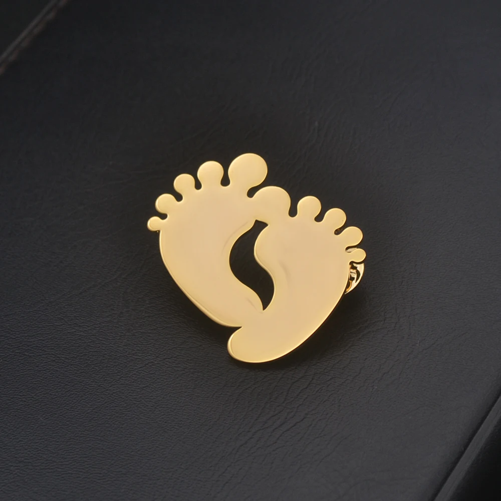 Men\'s lapel, Brooch, Foot Shape, Fashionable Brooch, Steel Color, Gold, Stainless Steel, Wedding Jewelry, Clothing Accessories