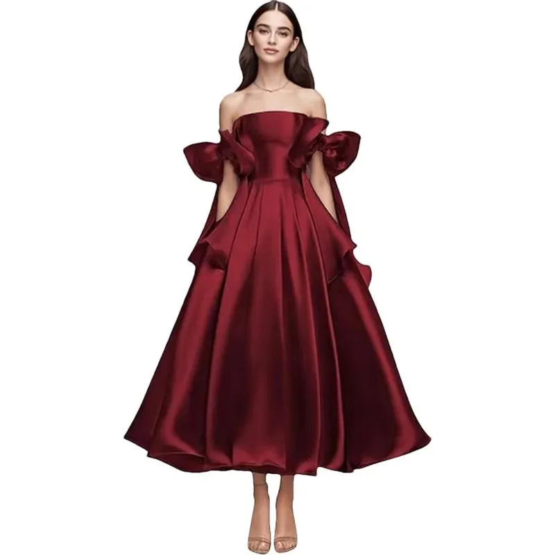M158 Customized Satin Bridesmaid Dresses Navy White Red White Green Sweet Memory Elegant Women Dress A-Line Wedding Party Dress