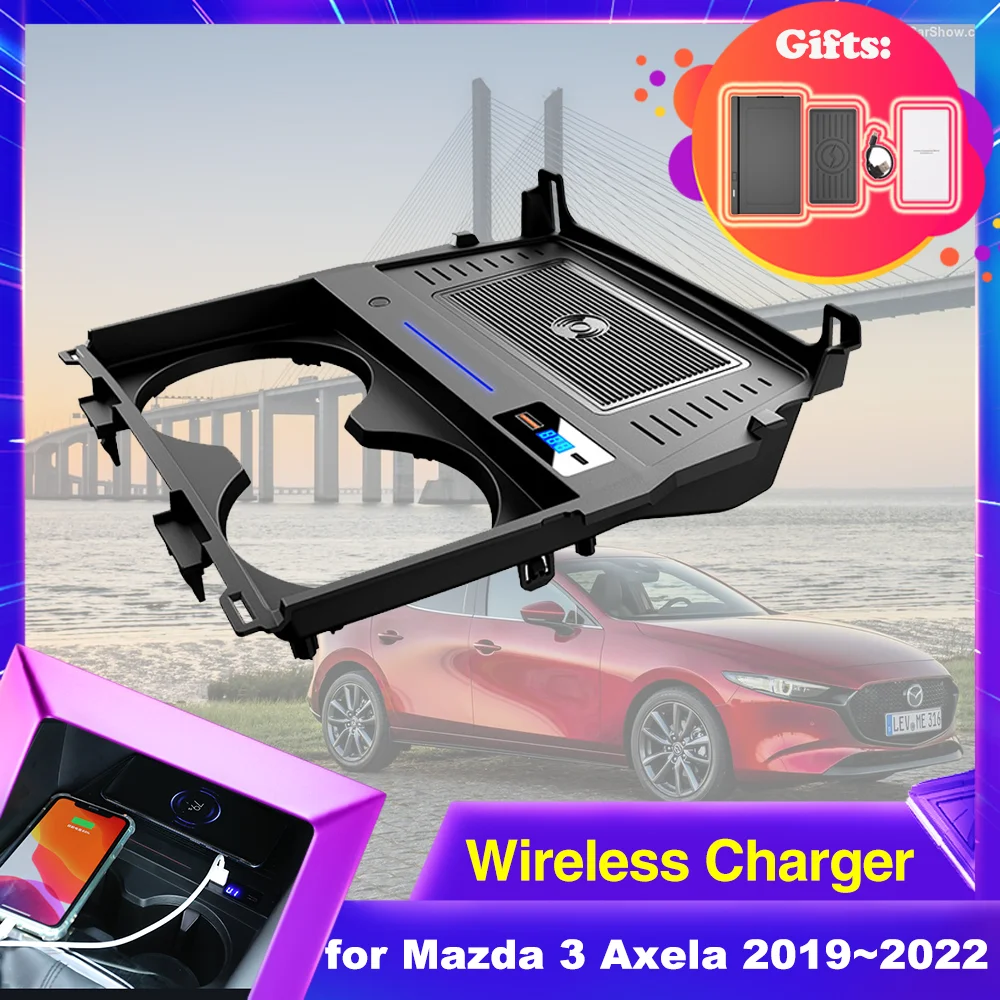 15W Car Wireless Charging Pad for Mazda 3 Mazda3 Axela BP 2019~2022 2020 2021 Phone Fast Charger Plate Panel Station Accessorie