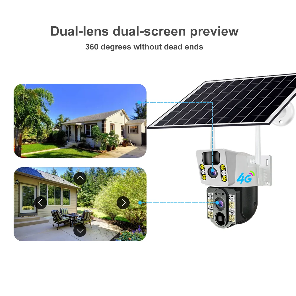 Solar Powered CCTV Camera 4G LTE 1080P Night Vision 50M Detection 2-Way Audio V380 PRO