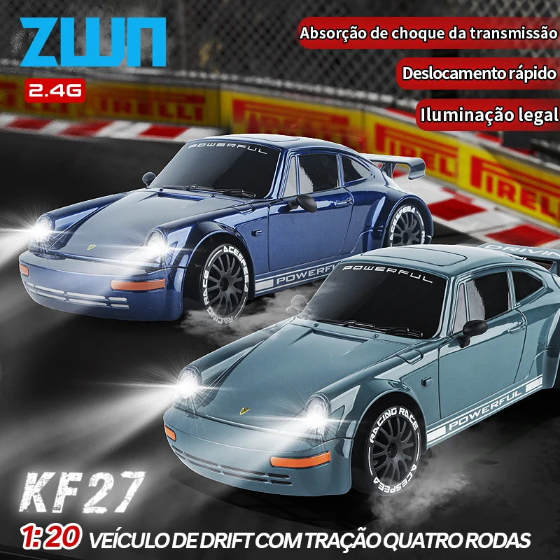 Kf27 2.4g rc drift carro com luz led 1/20 4wd rádio carro de controle remoto 4x4 alta velocidade profissional veículo de corrida brinquedos para criança