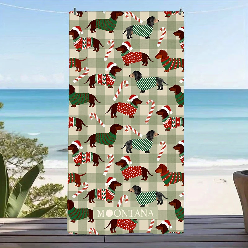 White Floral Bubble Tea Dachshund All Over Print Beach Towel,absorbent for seaside camping,park lounge & casual coastal trips