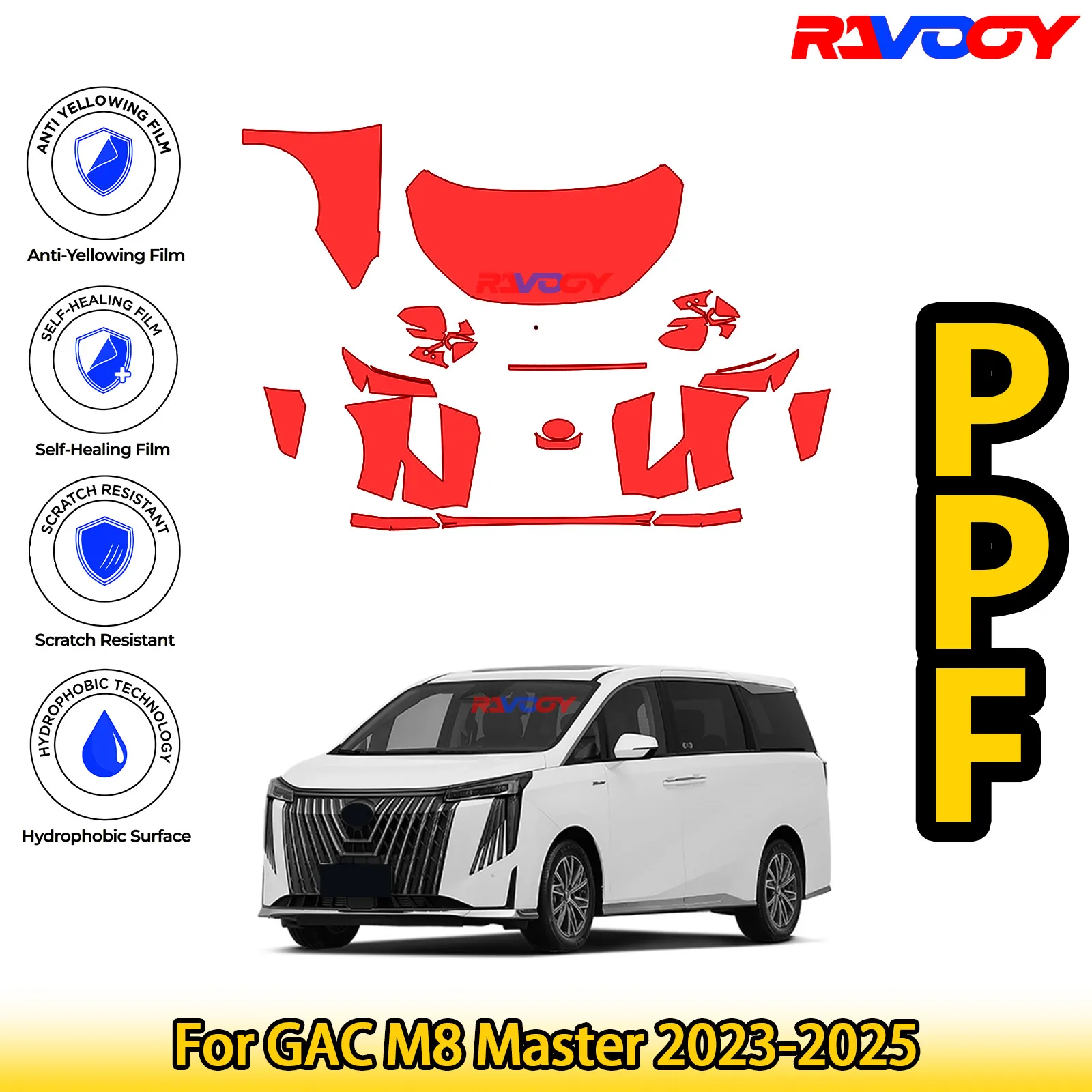 

Для GAC M8 Master 2023-2025 глянцевая матовая черная предварительно вырезанная передняя защитная пленка PPF Kit