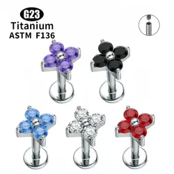 G23 Titanium Material 16G 5A Zircon Gem Lip Stud Cartilage Earring Helix Tragus Piercing Jewelry For Ear
