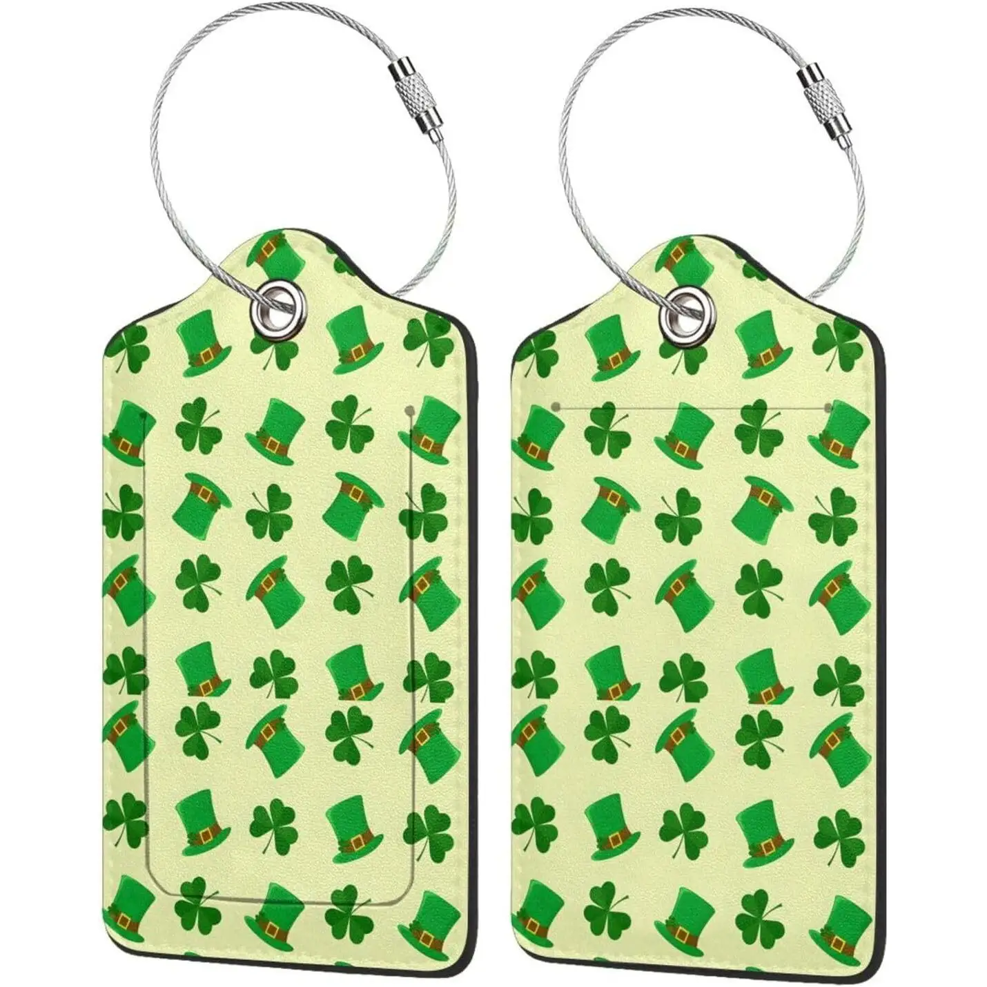 

S.T Patrick's Day Beer 2 Pcs Leather Baggage Bag Luggage Tags with Stainless Steel Loop and Travel Bag Cover