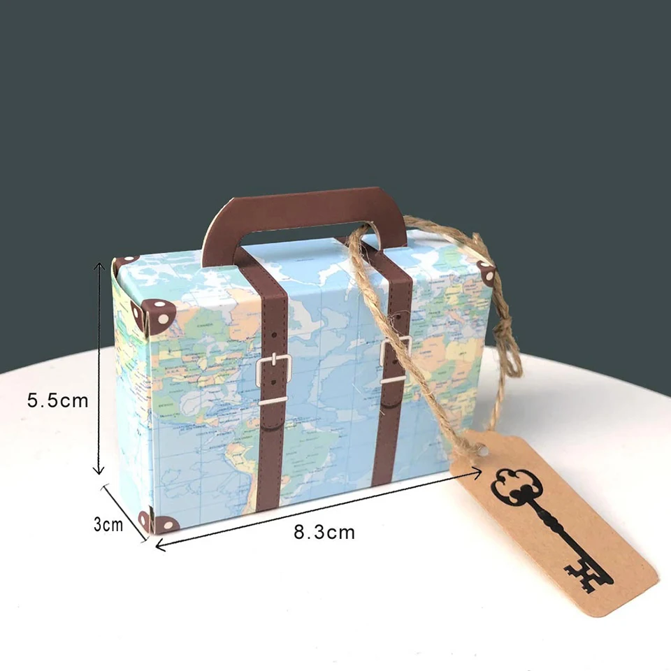 10pcs Suitcase Type Candy Vintage Creative Candy Box For Wedding Kids Boy\'s Travel Map Airplane Birthday Party Decoration Supply