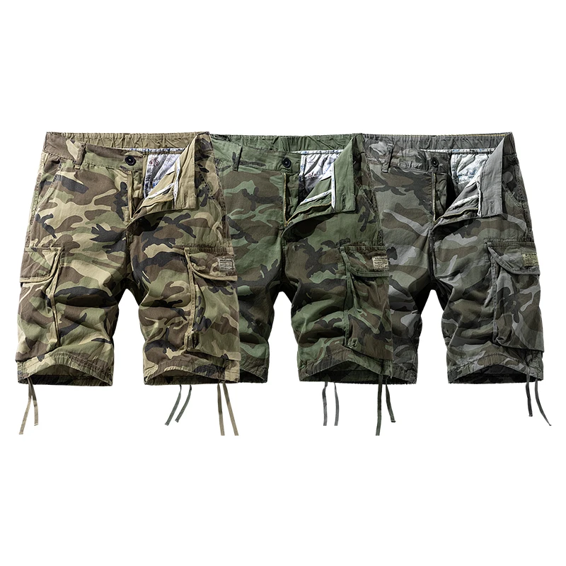 New summer men's casual pants, camouflage multi-pocket five-point pants, medium-waist 3219