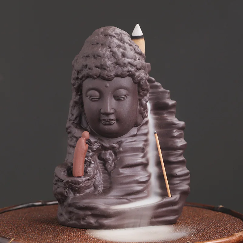 

Фиолетовая глина Будда курильница с обратным потоком креативная горная водная башня благовония курильница с обратным потоком домашний декор