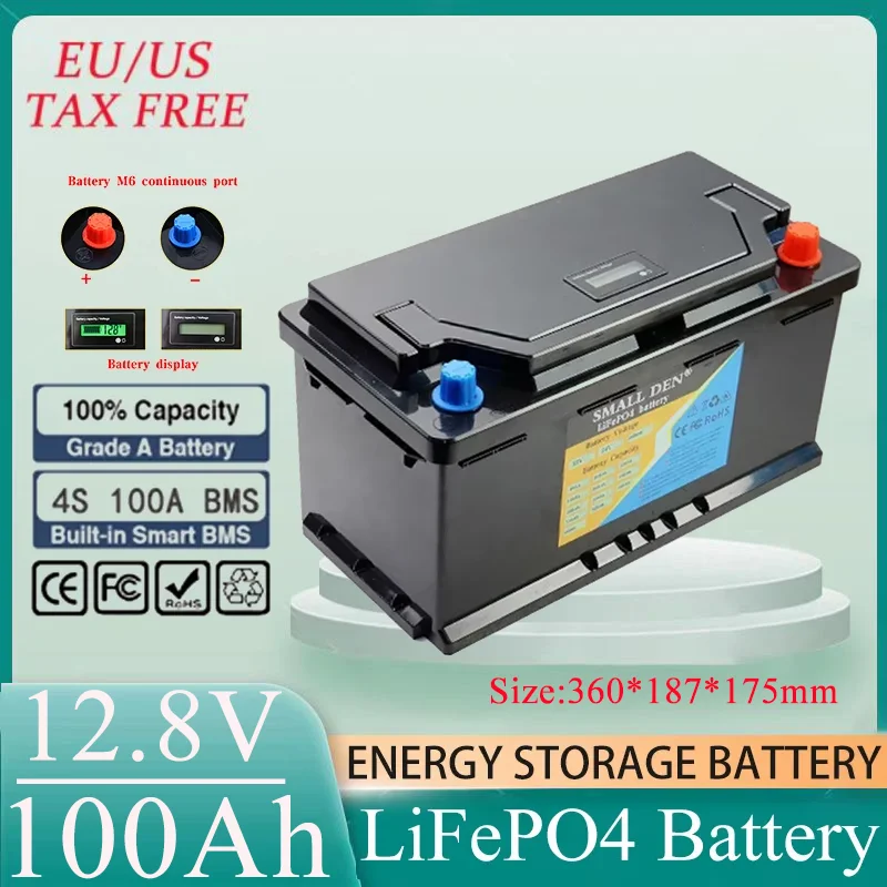 12V 60Ah 80Ah 100Ah LiFePo4 Battery Built-in BMS Lithium Iron Phosphate Cell 6000 Cycles For RV Campers Golf Cart Solar Tax Free