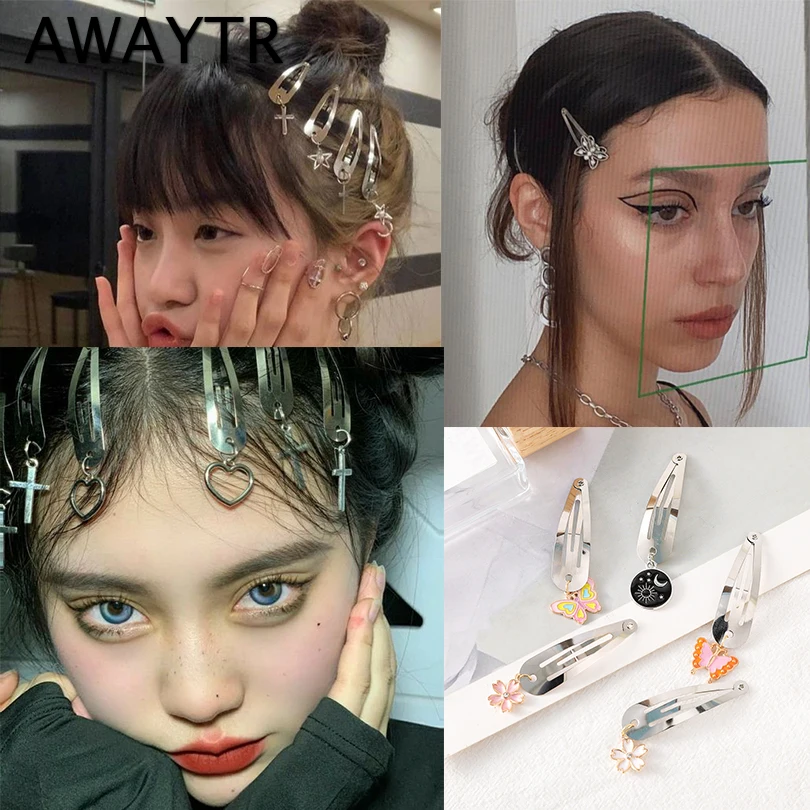 Awaytr 1 Paar Persönlichkeit Metall Anhänger BB Clip Metall Quaste Haarnadel Banane Clip Mode