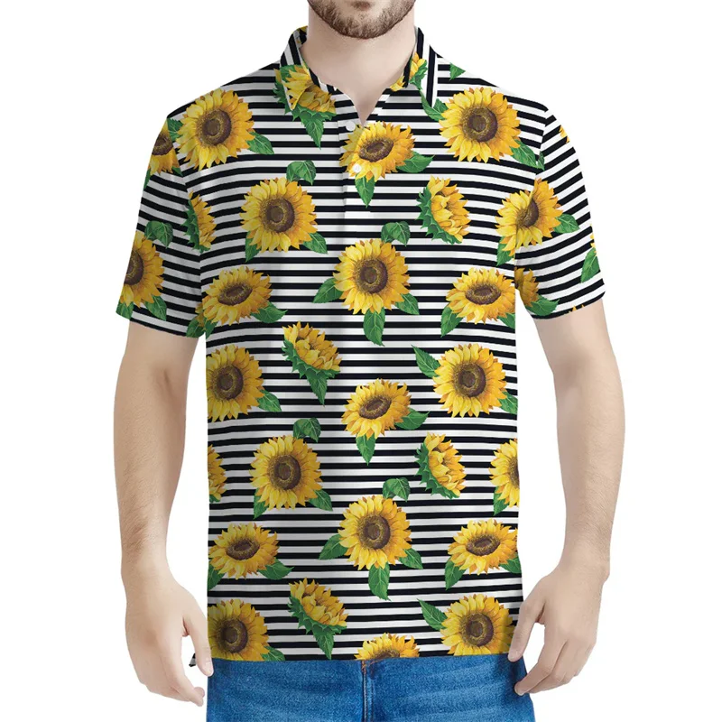 Summer Hawaiian 3D Print Sunflowers Polo Shirt Kid Funny Streetwear Polo Shirts Unisex Fashion Vintage Polos Mens Clothing Tops