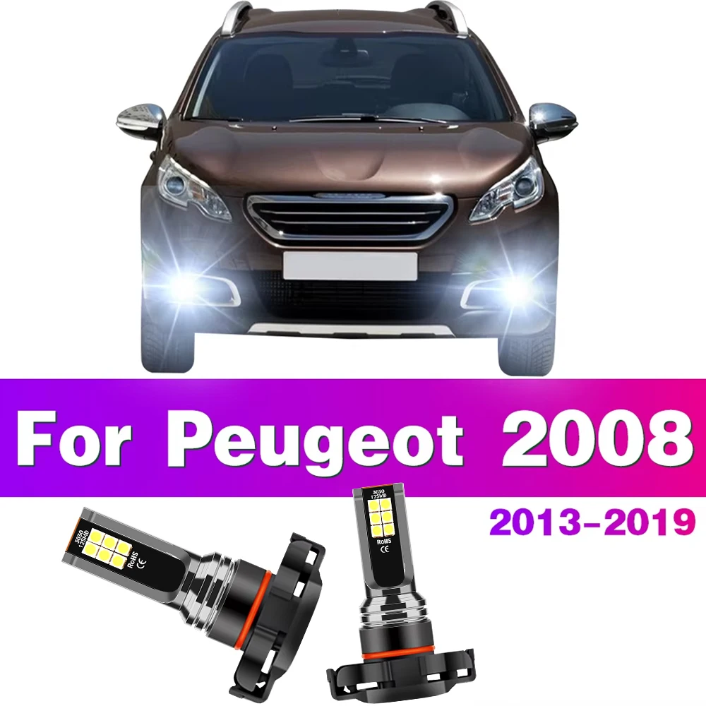 2x LED Car Front Fog Lights White Lamps 5202 5201 PS24W Bulbs For Peugeot 2008 2013 2014 2015 2016 2017 2018 2019 Auto Accessory