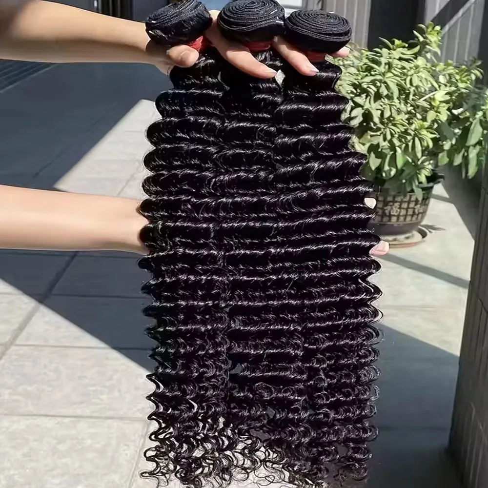 100% необработанные бразильские девственные волосы, глубокая волна, пучок человеческих волос 28, 30, 32 дюйма, вьющиеся плетения, 3/4 пучка, натуральные волнистые наращивания
