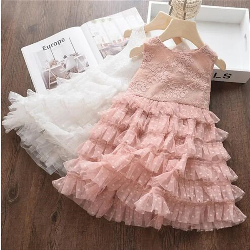 Little Girls Summer Dress for Kids Princess Birthday Party Gown Lace Sling Tutu Wedding Children Dresses Vintage Floral Clothes