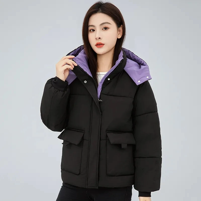 2024 New Winter Thicken Warm Parker Coats Korean Loose Short Hooded Down Cotton-Padded Jacket Women\'s Outwear Bread Clothes