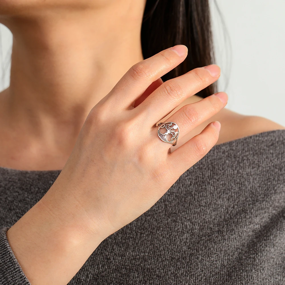 Dawapara Mondphase und Baum des Lebens Frauen Ring Mond göttin Symbol Wicca Glück Amulett Edelstahl heidnischen Schmuck – Detail 4