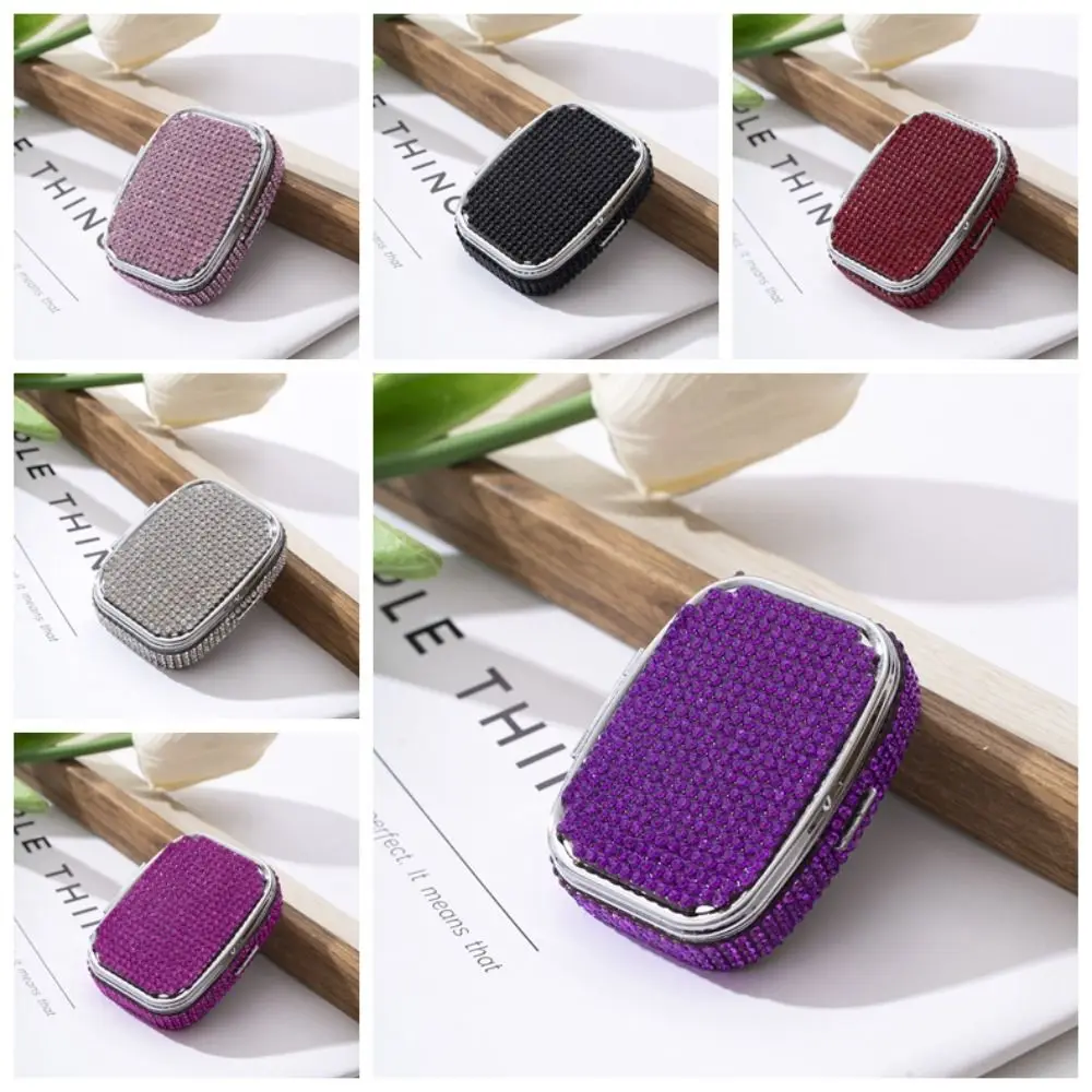 com espelho HD caixa de joias incrustada de strass fofa à prova d'água mini caixa de comprimidos brilhante multifuncional selado organizador de medicina