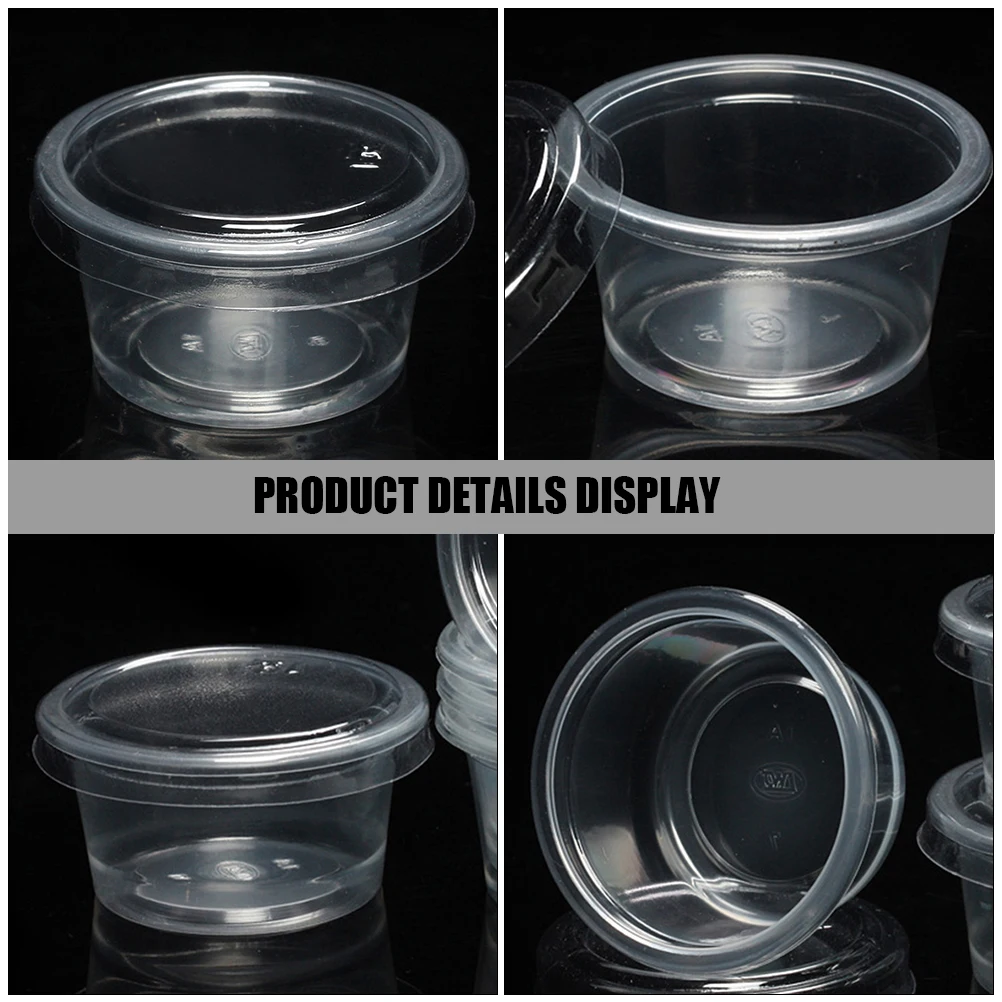 

200pcs Sauce Vinegar Box Plastic Clear Containers Lids Reusable Cups Seasoning Boxes Takeaway Dipping Bowls Disposable