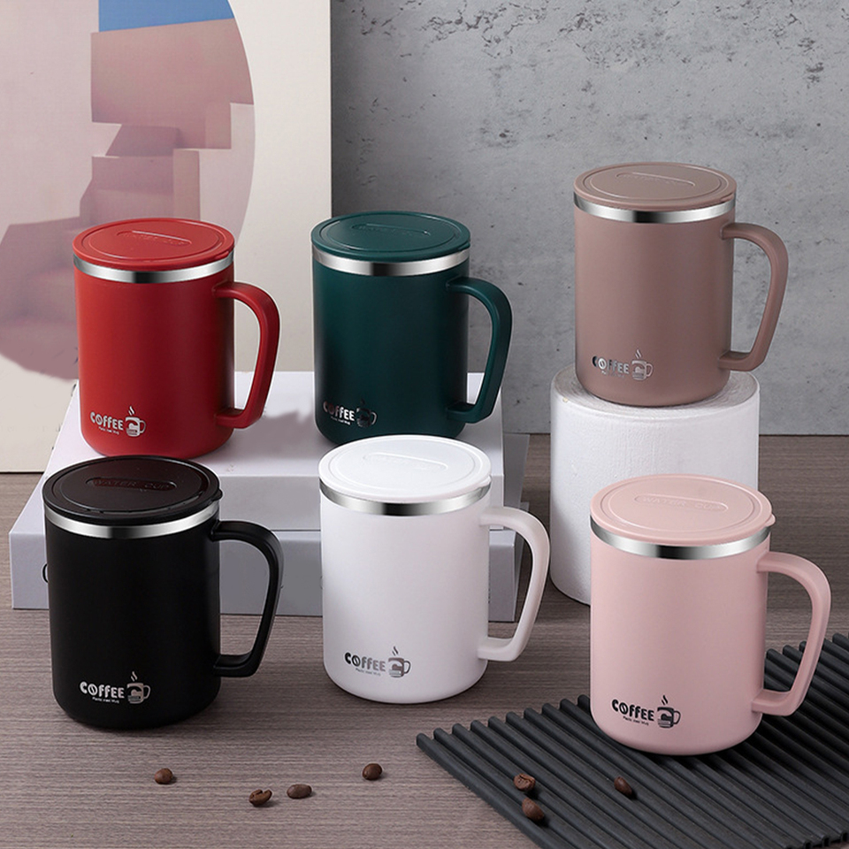 WORTHBUY Double Wall Coffee Cup Mug Insulated Anti Scalding Water Cup With Handle Portable 304 Stainless Steel Drinking Cup