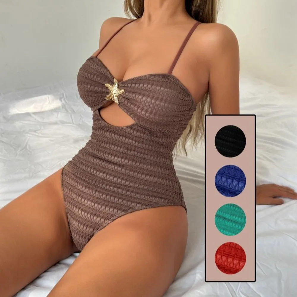 Sexy One Piece Swimsuit Women Starfish Charm Brown Hollow Out Beachwear Summer Push Up Monokini Bathing Suit Brazilian One Piece