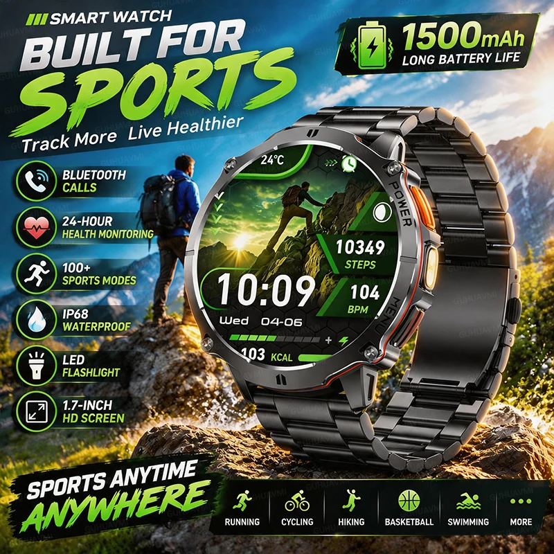 T-RX6 Ultra New 1500mAh Big Battery Smart Watch GPS path Sport Compass LED Flashlight Waterproof HD Call Outdoor Military Watch