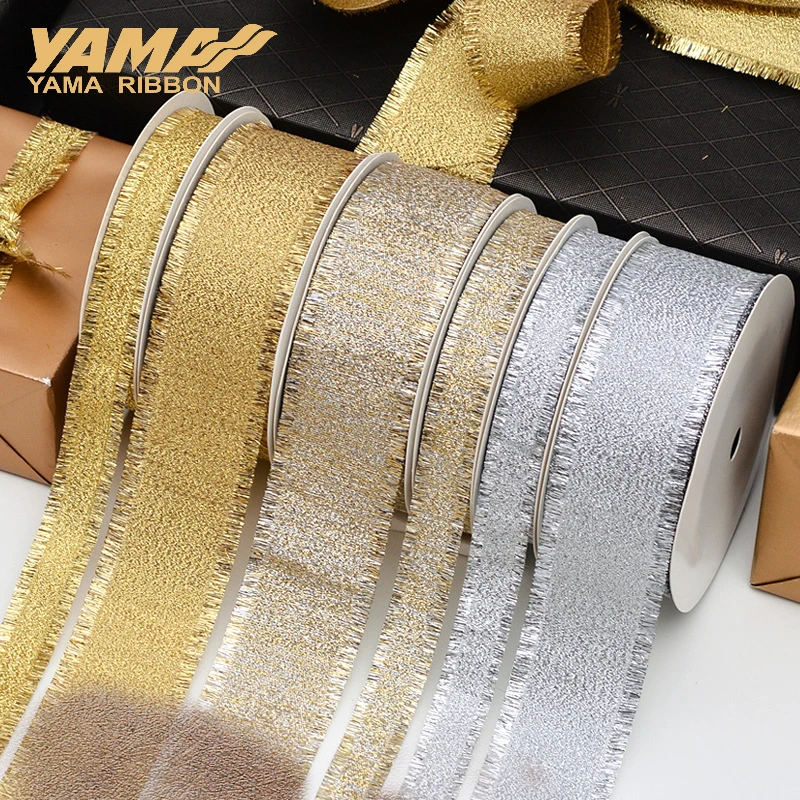 YAMA-nastri con frange intrecciate metalliche, nastri in oro e argento, regali artigianali fai-da-te, decorazioni per feste di matrimonio, 16mm,