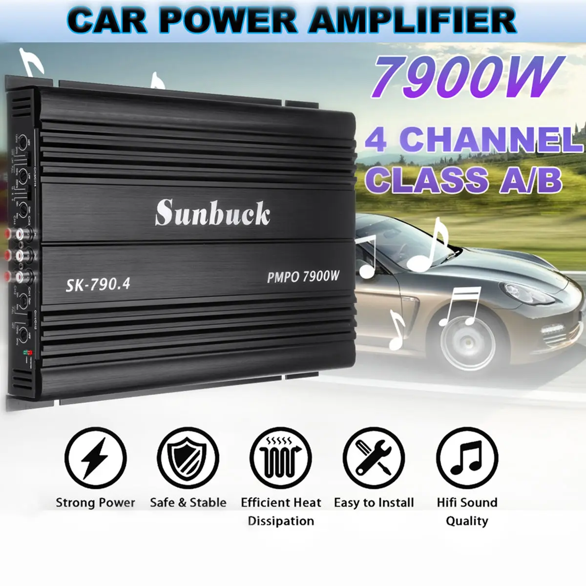 7900W 12V Slim bluetooth Power Amplifier 4 Channel Stereo Surround Speaker Amplifier Support FM Radio A/B Class Car Amplifiers