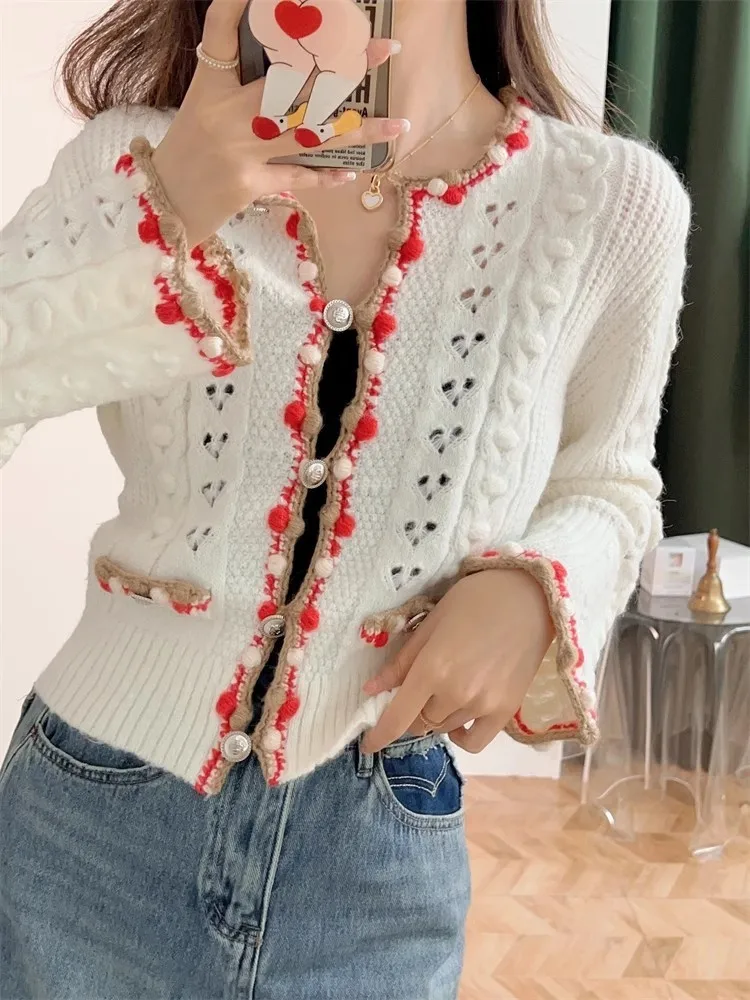 Single Breasted Women Wool Knitted Cardigan Jacket Spring Autumn Fashion O-Neck Long Sleeve Sweater Slim Sweet Casual Knitwear