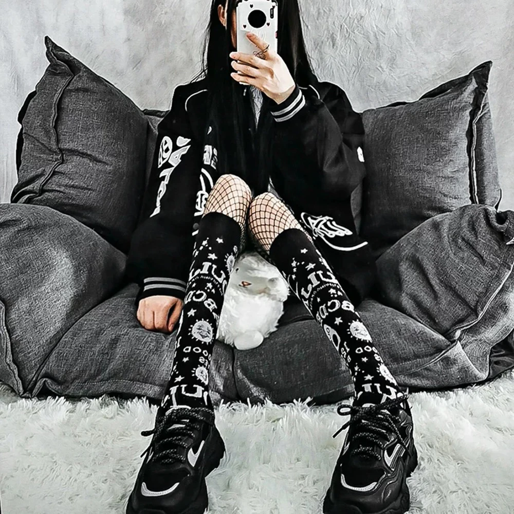 المرأة اليابانية جوارب ناعمة للفتيات Harajuku القوطي الحلو لوليتا Jk الشرير الروك نمط تنفس جورب جوارب عالية الركبة