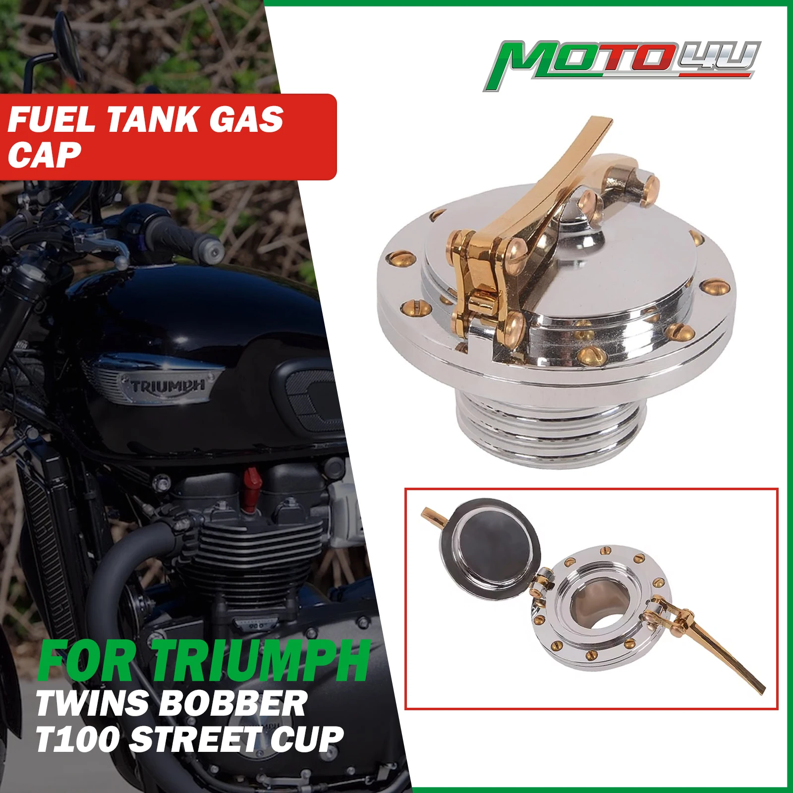 

For Triumph Twins Bobber T100 Street Cup 2016 2017 2018 2019 2020 2021 Aluminium Fuel Tank Gas Cap Monza Style Accessories New
