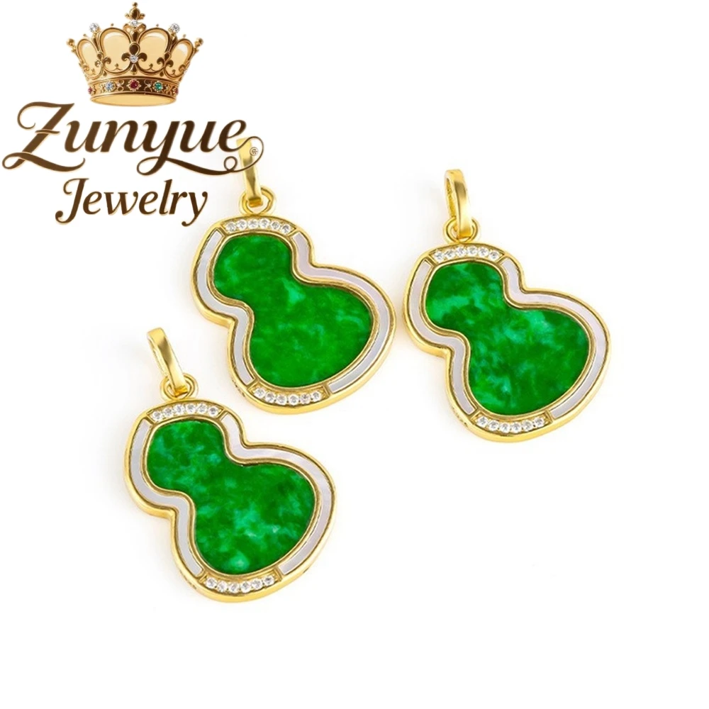 

S925 silver setting natural A-grade Burmese jadeite Sun green Cyan gourd pendant High-end Fashion Luxury Quality Jewelry Gift