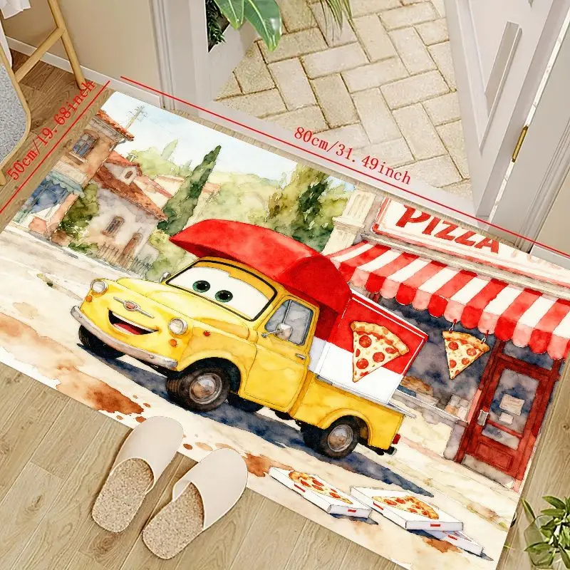 

1 шт., милый мультяшный желтый автомобильный коврик для доставки пиццы, яркий акварельный итальянский коврик для уличной сцены, нескользящий моющийся Doorma