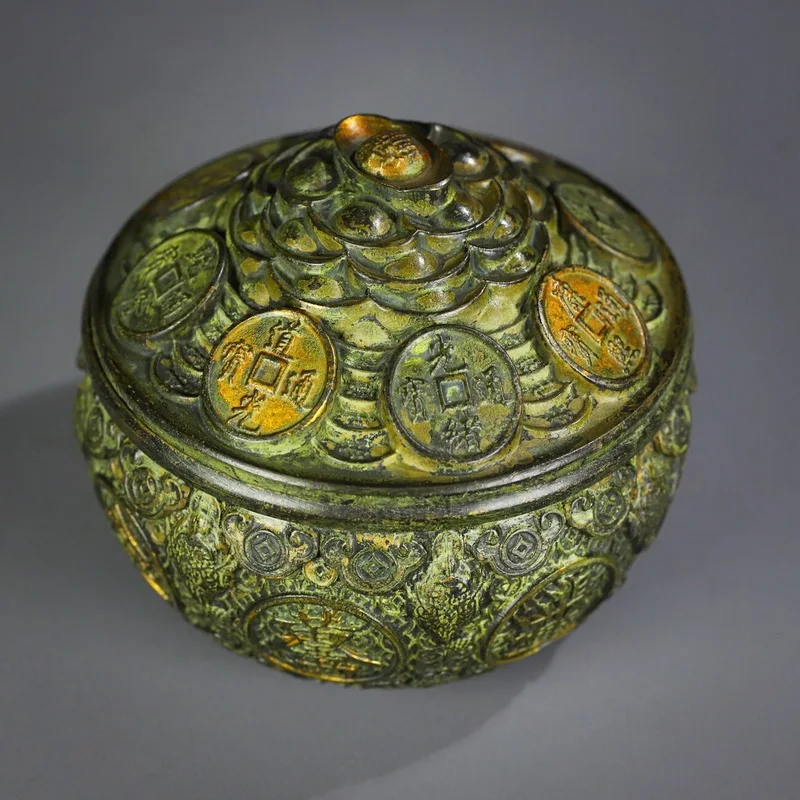 Antique Bronze Incense Burner with Green Rust Finish, Home Decorative Craft Ornament