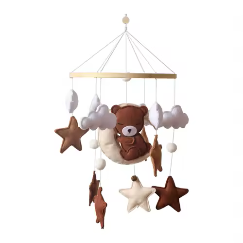 Wooden Crib Mobile Baby Bed Bell Rattle Toy Soft Felt Cartoon Bear Mobile bracket Newborn Music Box Bed Bell Hanging Bracket Toy - Image 13
