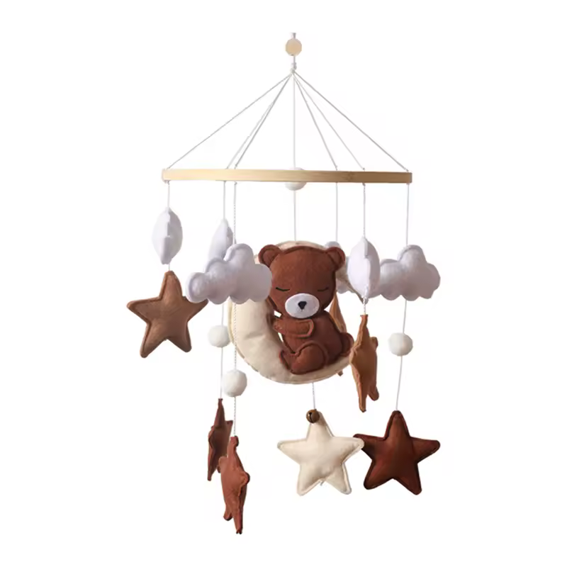 Wooden Crib Mobile Baby Bed Bell Rattle Toy Soft Felt Cartoon Bear Mobile bracket Newborn Music Box Bed Bell Hanging Bracket Toy - Image 13
