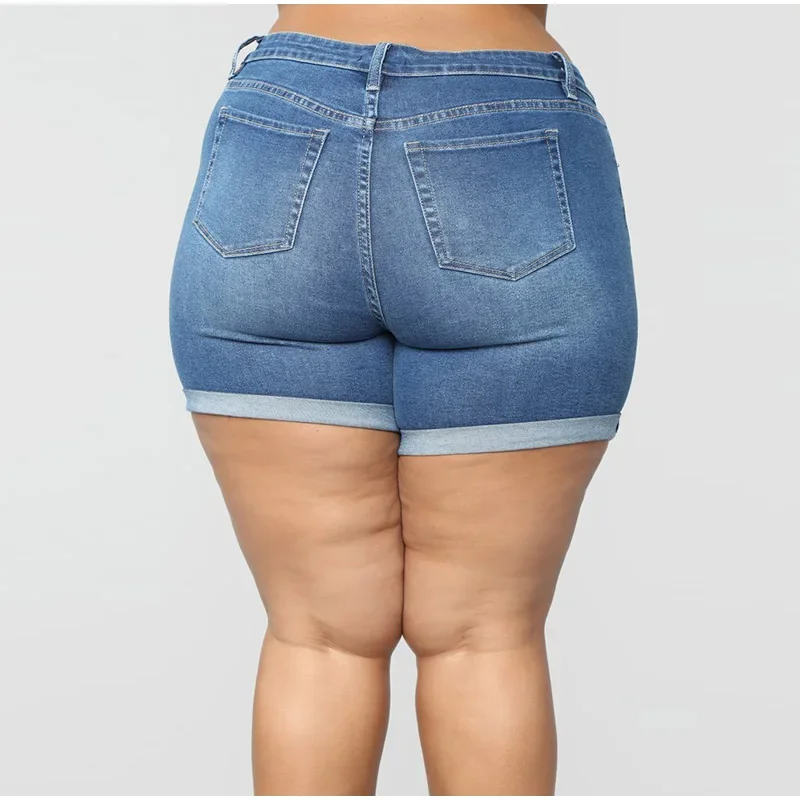 Jean slim en denim bleu pour femme, pantalon court à sertir, grande taille, 3XL, 4XL, ourlet roulé, décontracté, été