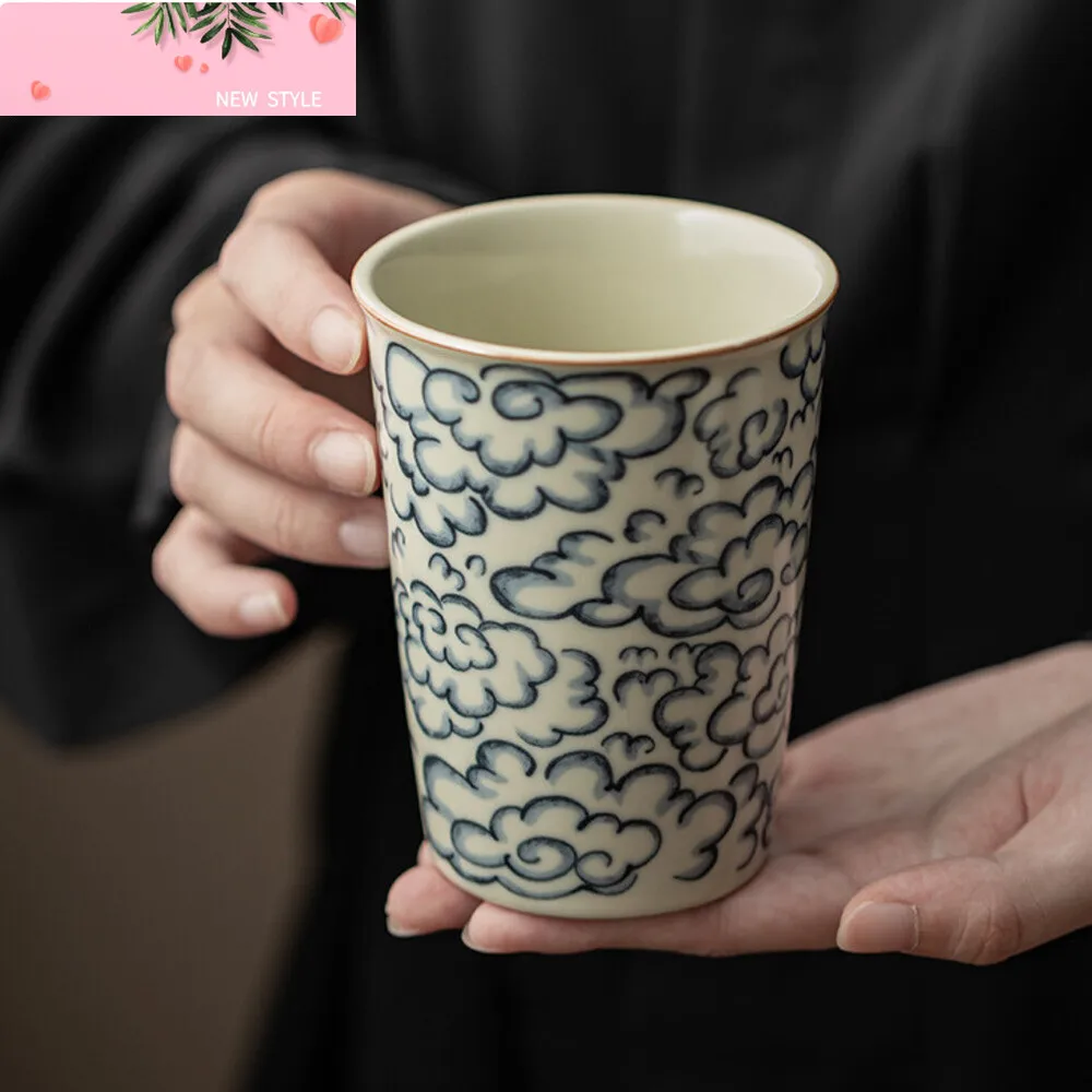 

230ml Antique Ru Kiln Auspicious Cloud Cola Cup Large Capacity Master Tea Cup Brewing Tea Personal Mug Household Drinkware Gifts