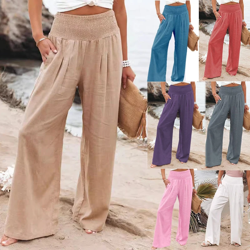 

Spring/Summer New Women's Casual Style Cotton and Hemp Comfortable Hight Waist Long Pants for Women