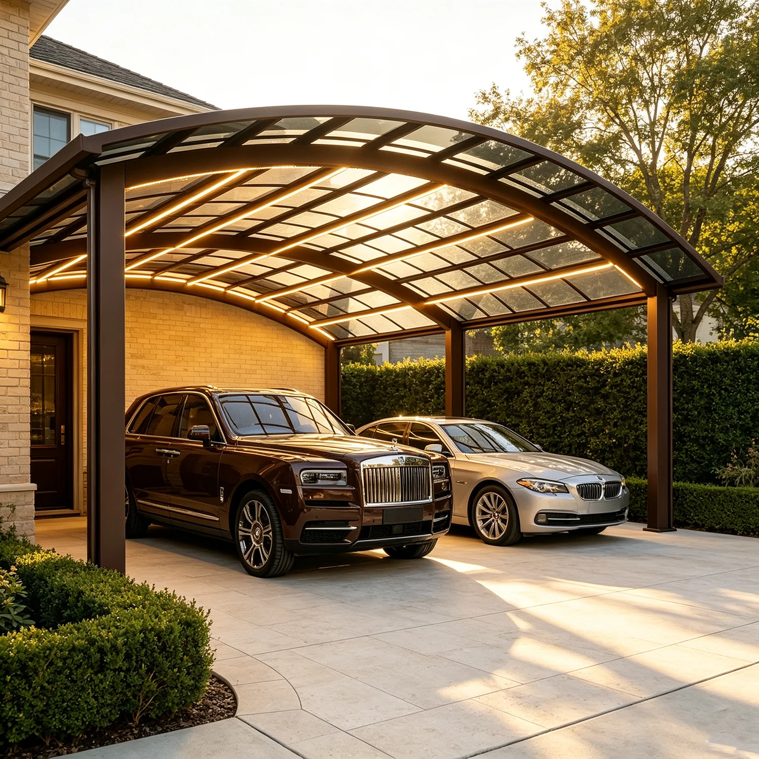 Extra Strong Aluminum Arched Carport with LED Lights,Anti-Rust Waterproof UV Resistant Outdoor Structures and Shade, Fits SUV RV