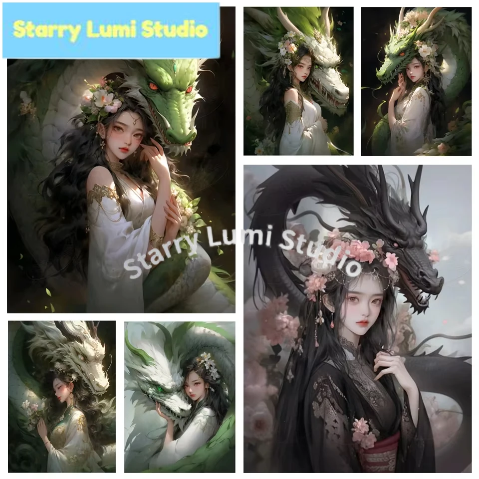 Fantasy Art 5D Diamond Painting New Collection Dragon And Girl Mosaic Rhinestone Wall Artwork Embroidery Packs Home Decor gift