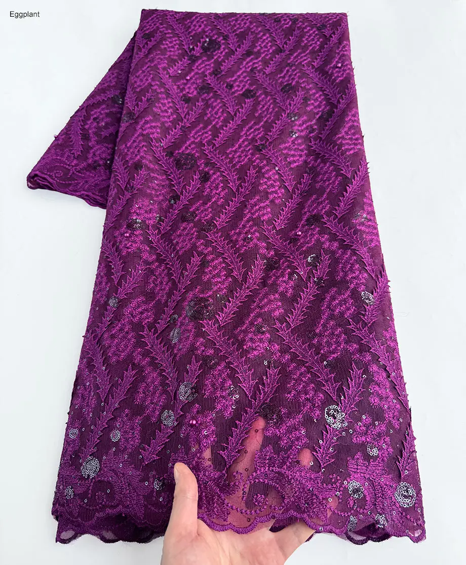 Unique Beautiful African French Lace Fine Embroidery Nigerian Tulle Mesh Wedding Fabric 5 Yards Sewing Garment Traditional Cloth