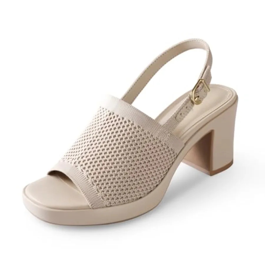 

Ankis White Heels Platform Heeled Sandals Chunky Block Elastic Slingback Open Toe Ankle Strappy Heels