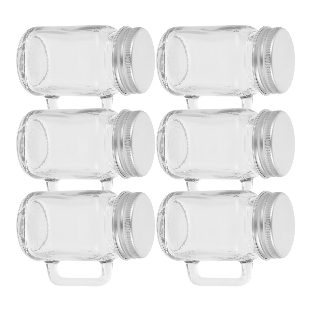 

6Pcs Mini Mason Jars Handles Lids Glass Beverage Bottles for Drinks Desserts Jam Airtight Sealing Storage Containers