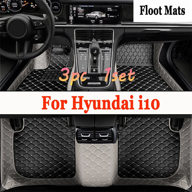 Car Floor Mats For Hyundai i10 BA Gran Metro Taxi Xcent IA 2014~2019 Leather Mat Car Mats Floor Rugs Durable Pad Car Accessories