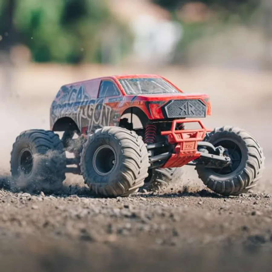 RC Truck Gorgon 2WD MT 1/10 RTR for outdoor racing, ABS plastic body, black with red accents, waterproof electronics and high-t