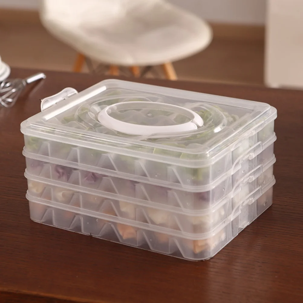 

Four Layer Dumpling Storage Box Refrigerator Fresh Keeper Large Capacity Stackable Organizer Container Portable Carry Handle