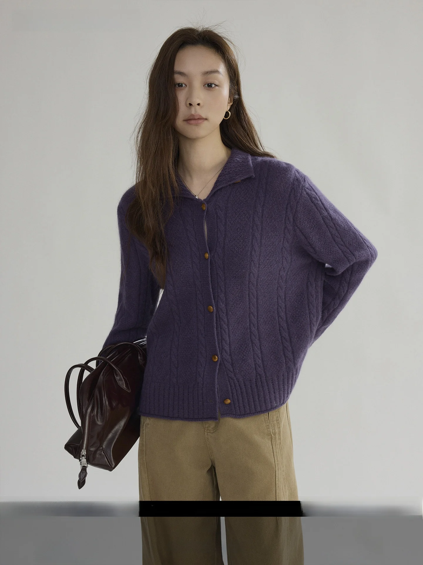 

Classic Retro Soft Knitted Sweater Twist Sequencing Joli7 New Arrival Women's Wool Blend Long Sve High Collar Cardigan