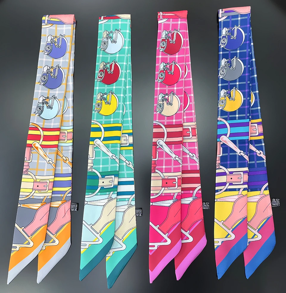 2024 Brand Horse Silk Scarf Women Design Summer Scarf For Ladies Hair Accessories Foulard Hair & Bag Scarves Fashion Headbands